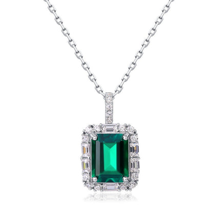 Aeterna Jewelry emerald-cut green gemstone pendant necklace on white background