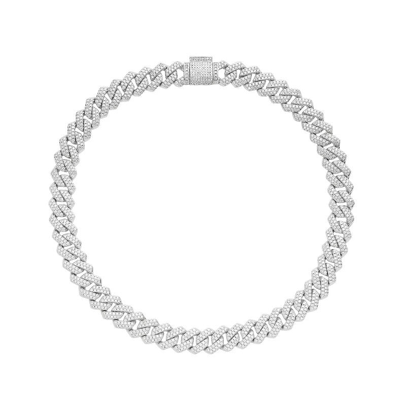 Aeterna Jewelry silver Cuban link necklace with micro-pavé stones on white background